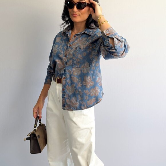 Women’s Denim Button-Down Shirt – Blue Floral - Picture 9 of 10